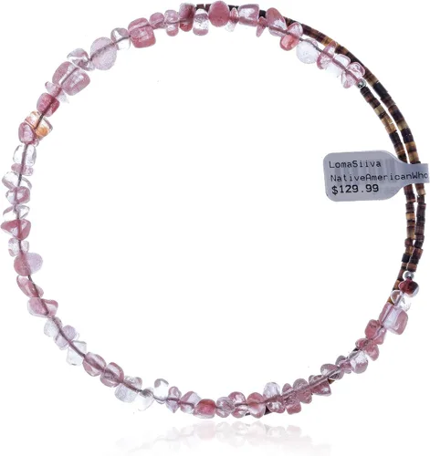 Vista 4 de $130Tag Cuarzo rosa Certificado Navajo Nativo Gargantilla ajustable Collar Wrap 25574 Hecho por Loma Siiva, Metal Piedra