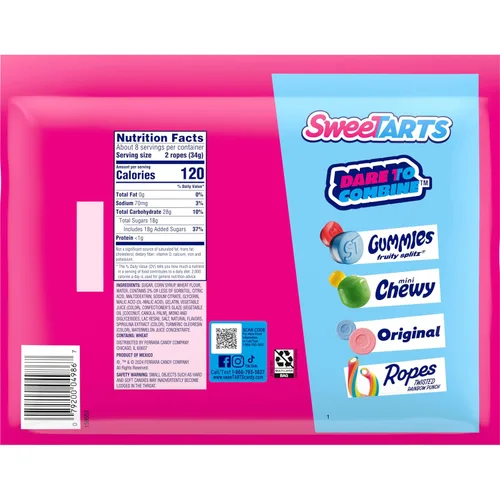 Vista 8 de SweeTARTS Cuerdas, dulces, sandía Berry Collision, suave y masticable, 9 oz