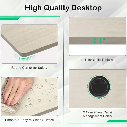 Vista 5 de COSTWAY Mesa universal, escritorio de madera maciza de una sola pieza para marco de escritorio estándar y ajustable en altura, encimera rectangular