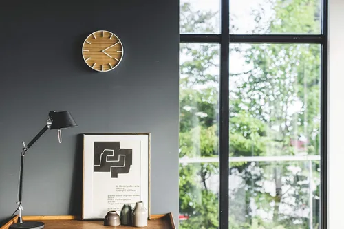 Vista 2 de YAMAZAKI Inicio Reloj de pared - Madera moderna Decoración del hogar Acero + Madera Talla única Ceniza