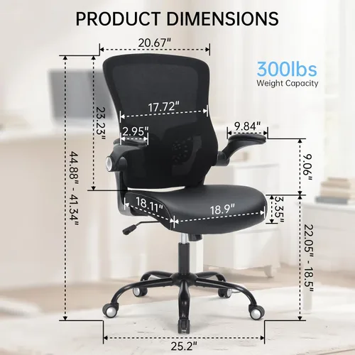 Vista 3 de Silla de oficina, silla de escritorio ergonómica con soporte lumbar ajustable, silla giratoria de malla transpirable para computadora