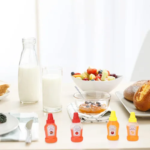 Vista 3 de Jspupifip Mini botellas de salsa de tomate con tapa de rosca resistente, mini botellas exprimibles de condimentos portátiles de salsa de miel