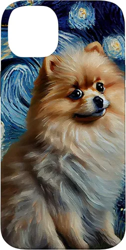 Vista 15 de iPhone 16 Starry Night Famous Painting Style Pomeranian Case