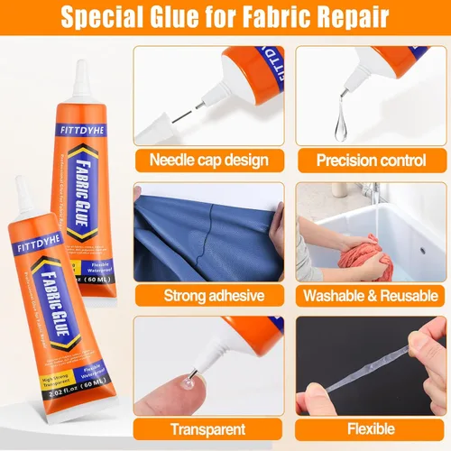 Vista 3 de FITTDYHE Pegamento para Tela Permanente, 60 ML Pegamento Transparente Lavable para Ropa, Súper Adhesivo para Tela para Strass, Parches, Ropa, Denim