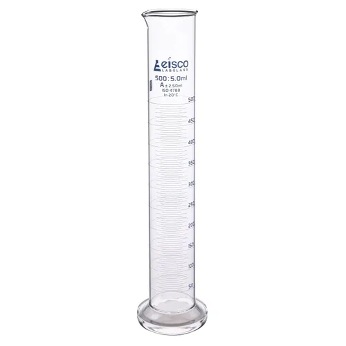 Vista 10 de Cilindro graduado, 5 ml - Tolerancia de clase A ±0,05 ml - Base redonda - Graduaciones azules - Vidrio de borosilicato 3.3 - Eisco Labs