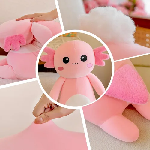 Vista 6 de Somao Almohada de Felpa Larga de Axolotl, Lindo Cuerpo de Animal de Peluche de Axolotl, Suave Peluche de Muñeca de Axolotl para Niñas y Niños