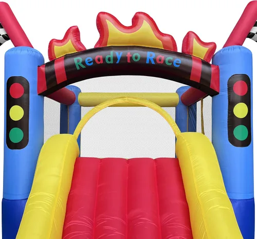 Vista 5 de Cloud 9 Casa inflable de la despedida y el soplador, gorila del tema de la pista del coche de carreras para los niños con la diapositiva y la gran