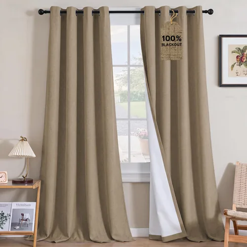 Vista 241 de H.VERSAILTEX Cortinas 100% opacas con aislamiento térmico, texturizadas, de lino, con bloqueo completo de calor y luz, para sala de estar y Negro