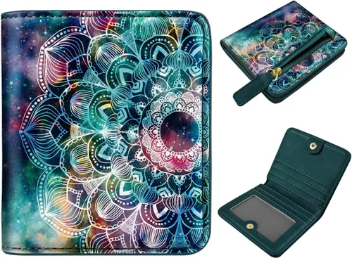 Vista 28 de Cartera pequeña con bloqueo RFID para mujer, con bolsillo plegable y compacto, lindo soporte para tarjetas de crédito, ranura para monedas, monedero