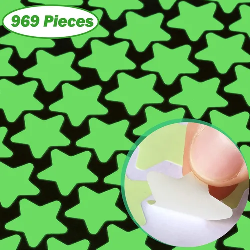 Vista 4 de 969 calcomanías de estrellas que brillan en la oscuridad, estrellas y lunares, calcomanías de pared para techo estrellado y calcomanías de pared