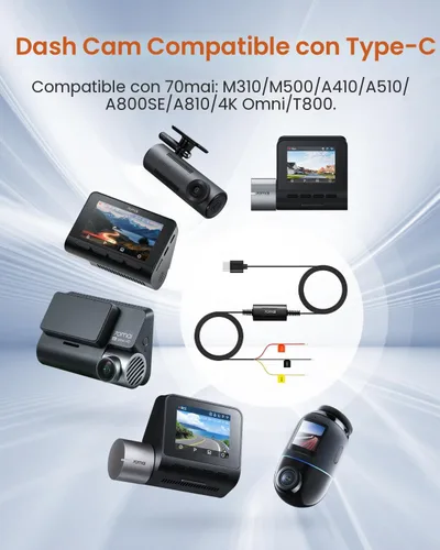 Vista 5 de 70mai Hardwire Kit UP03, cámaras de tablero tipo C de 10 pies, 12V-30V a 5V/2.4A, protección de bajo voltaje 11.8V, fuente de alimentación