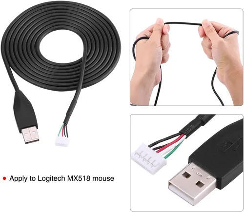 Vista 2 de Cable USB para ratón de 66 ft cable USB de repuesto para Logitech MX518 Gaming Mouse