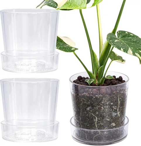 Vista 15 de Maceta Phoenix Vine de 3.5 pulgadas de acrílico transparente con bandeja, maceta para orquídeas con agujeros de drenaje, platillo profundo