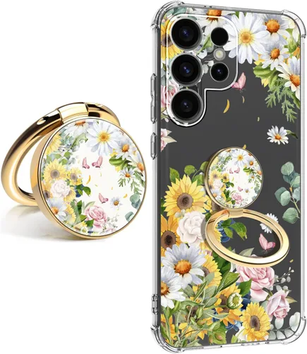 Vista 18 de Funda para Samsung Galaxy S23 FE con protector de pantalla, suave, a prueba de golpes, transparente, floral, funda protectora para mujer, diseño