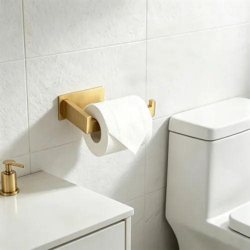 Vista 7 de Portarrollos de papel higiénico, soporte de pañuelos autoadhesivo de acero inoxidable resistente al óxido, sin perforación, fácil de instalar