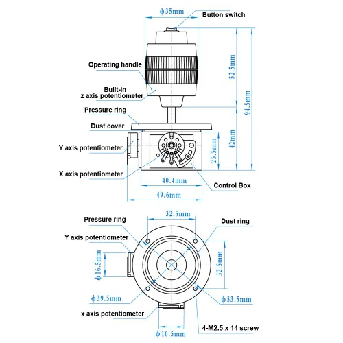 Vista 5 de Joystick Potenciómetro JH-D400X-R3 10K 220ohm 4-eje 4D Joystick Termistor PTZ sellado