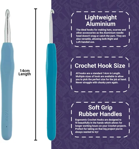 Vista 3 de The Quilted Bear Ganchos de ganchillo – Ganchos ergonómicos de mango de goma de silicona de agarre suave para tejer, gran kit de ganchillo