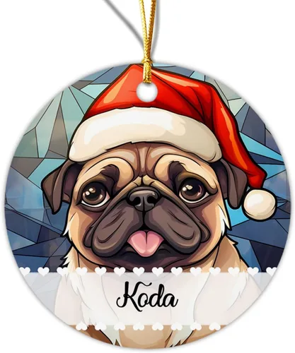 Vista 19 de Adorno de Navidad de Alaskan Malamute 2025, con nombre personalizado de Alaskan Malamute estilo vitral, regalo para hijo e hija, adorno