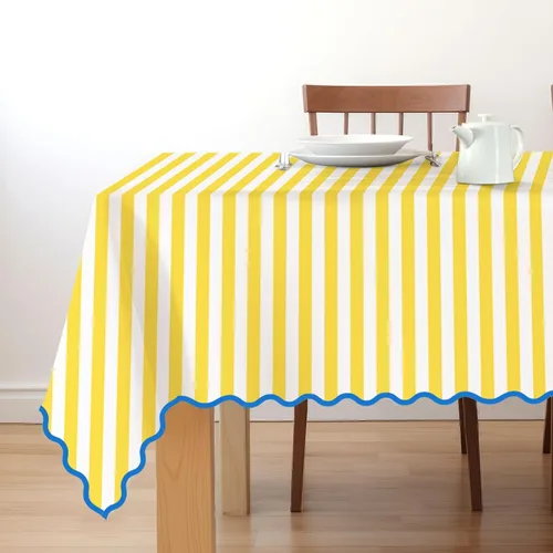 Vista 9 de Whaline Mantel a rayas, azul verde festoneado, 55 x 70 pulgadas