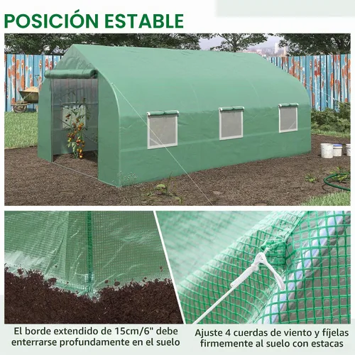 Vista 5 de Outsunny - Invernadero al aire libre de 11.5' x 10' x 6.5', tipo túnel, con ventanas enrollables, puerta con cremallera, cubierta de PE, marco