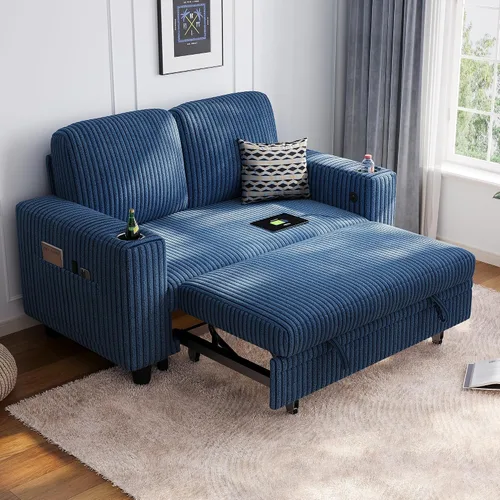 Vista 10 de LINSY HOME - Sofá cama extraíble modular con sección para dormir, con almacenamiento, sofá seccional de pana mullida para sala de estar, sofá cama