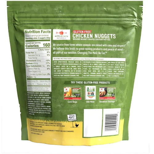 Vista 2 de Applegate, Nuggets Naturales Sin Gluten de Pollo Tamaño Familiar, 16 onzas (Congelados)