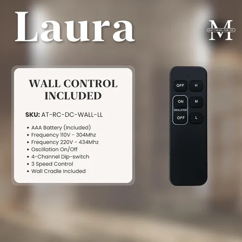 Vista 4 de Matthews LL-BN Laura - Ventilador de pared para exteriores de 16 pulgadas con control remoto, 3 aspas de metal con jaula de seguridad, níquel Níquel