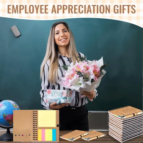 Vista 6 de 20 juegos de regalos de agradecimiento a los empleados, cuaderno inspirador en espiral con notas adhesivas, bolígrafo de bambú motivacional, regalos