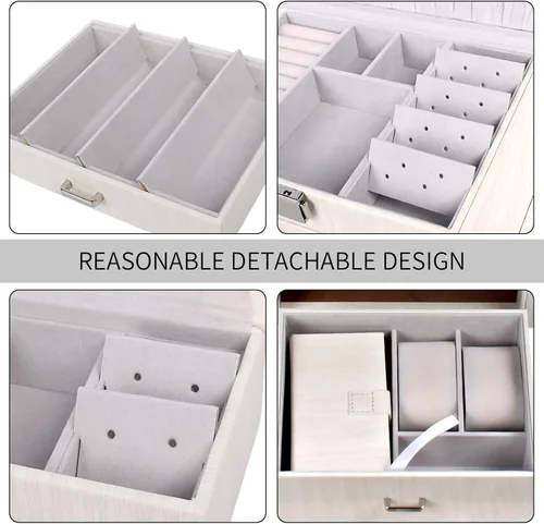 Vista 5 de FEIYAN Joyero con caja organizadora de joyas pequeña caja de joyería de piel sintética para mujer para regalo almacenamiento de joyas de terciopelo