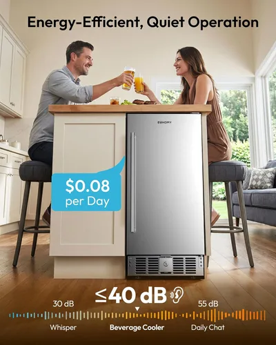 Vista 8 de EUHOMY Refrigerador de bebidas de 15 pulgadas, refrigerador de bebidas para 127 latas con puerta de acero inoxidable, enfriador de bebidas