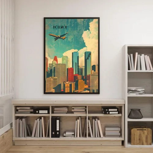 Vista 7 de Turnip Designs 8X10 sin marco Houston Texas Retro City Urbano Paisaje Arte Impresión Póster Ilustración Decoración del Hogar RC014