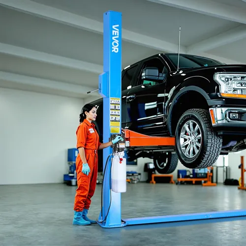 Vista 8 de VEVOR - Elevador de vehículos con dos columnas, capacidad de 12,000 libras (5443.1 kg), motor potente de 2.95HP, elevador automático de 220V