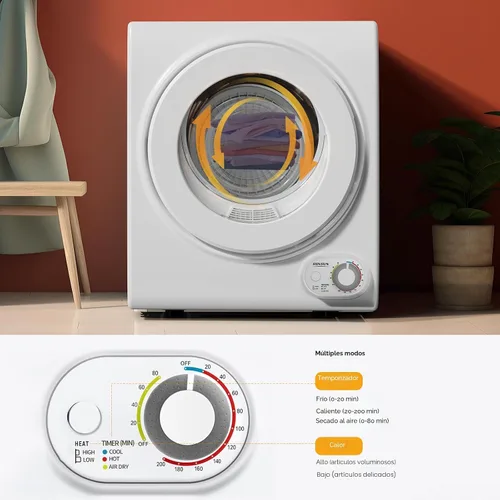 Vista 4 de ROVSUN Secadora portátil de 110V, secadora de carga frontal de alta gama con tambor de acero inoxidable y perilla de control simple