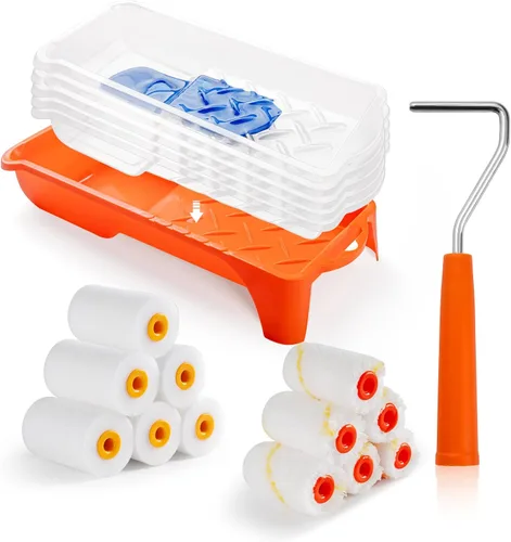 Vista 7 de Kit de rodillos de pintura, kit de 15 rodillos de pintura pequeños de 2 pulgadas con cubiertas de rodillo de pintura de microfibra, bandeja