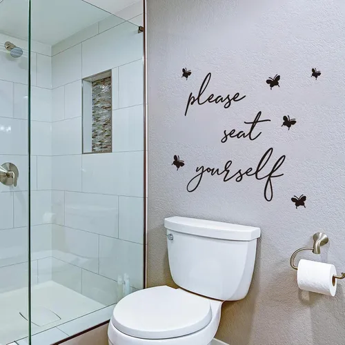 Vista 3 de Divertidas calcomanías de pared con texto en inglés «Please Seat Yourself Bath», letrero de vinilo con texto en inglés «Please Seat Yourself»