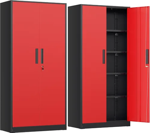 Vista 26 de INTERGREAT Gabinete de almacenamiento de metal con puertas con cerradura, gabinetes de almacenamiento de acero con cerradura con 2 puertas y Negro