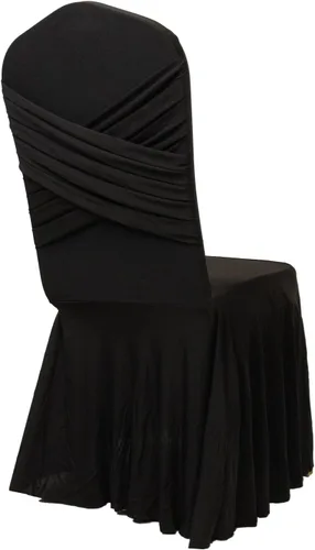 Vista 7 de Efavormart - Funda para silla de banquete de elastano con falda plisada con volantes y banda trasera cruzada, funda elástica negra para bodas y Negro