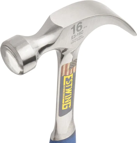 Vista 3 de ESTWING Martillo - Garra curvada de 16 oz con cara lisa y agarre de reducción de golpes - E3-16C, plateado
