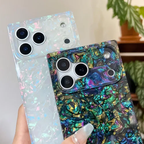 Vista 3 de Elegante funda con patrón de perlas compatible con iPhone, de borde rectangular, delgada, suave, de silicona de poliuretano termoplástico (TPU)