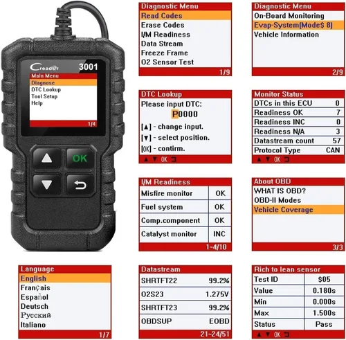 Vista 6 de LAUNCH - Escáner de diagnóstico automotriz Creader 3001 OBD2 de luz del motor, sensor de O2, lector de código OBD para todos los vehículos