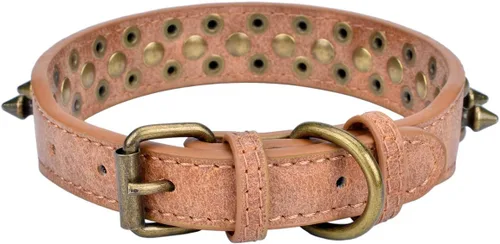 Vista 26 de Collar ajustable de piel sintética con remaches de clavos para gatos, cachorros y perros.