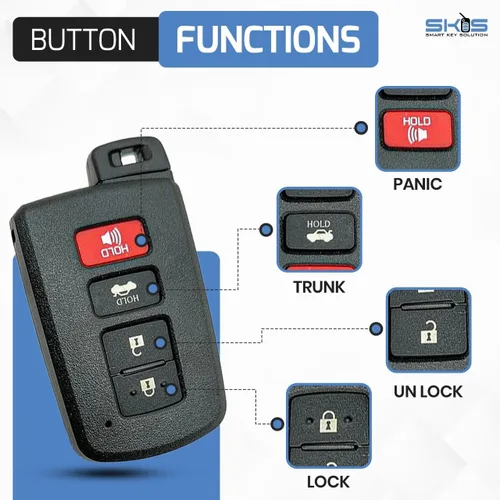Vista 3 de Carcasa de repuesto para llavero de Toyota Highlander Avalon Camry Corolla RAV4 de 4 botones sin llave para automóvil 2017 2018 2019 con control
