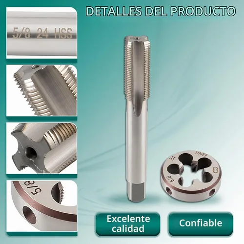 Vista 3 de AUTOKAY Nuevo HSS 5/8"-24 UNEF - Juego de roscas y troqueles para mano derecha (5/8x24) RH