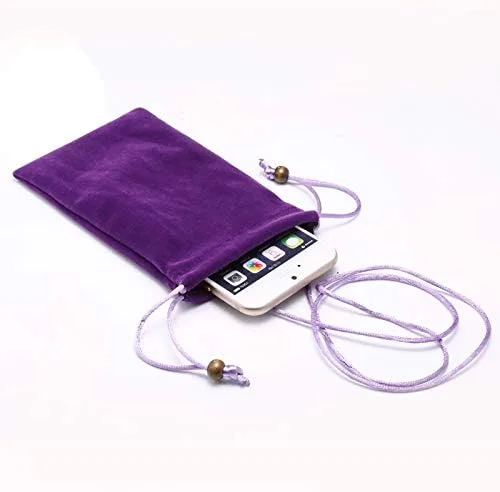 Vista 2 de Leisure - Bolsa de terciopelo de algodón para teléfono celular, funda universal de 6.4 pulgadas con correa de cordón, bolsa para colgar collar