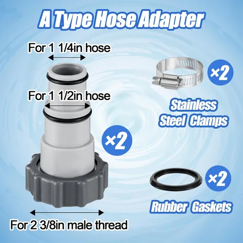 Vista 5 de PAMASE Adaptador de manguera de piscina A - Conector de conversión para mangueras de 1.5 y 1.25 pulgadas con juntas de abrazadera, piezas
