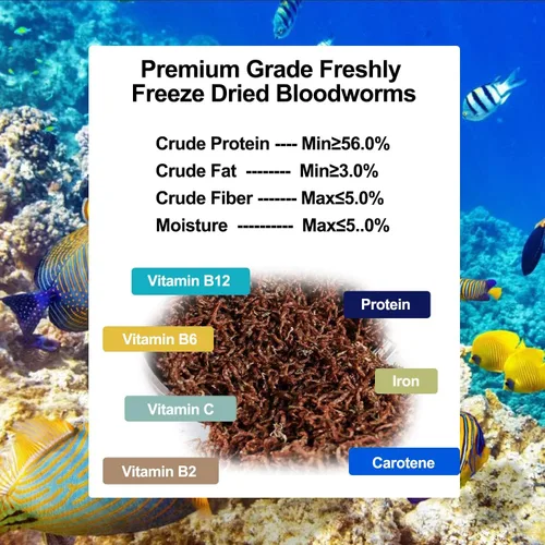 Vista 2 de Amzey Blood Worms 0.35oz - Gusanos de sangre liofilizados 100% naturales - Alimento para peces de acuario - Alimento alto en proteínas para peces