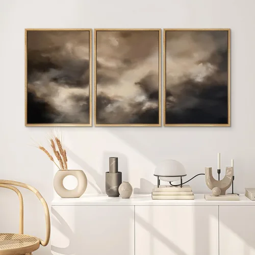 Vista 3 de SIGNWIN Lienzo enmarcado para pared, juego de arte dramático de cielo tormentoso, ilustraciones de paisaje nuboso Moody, arte moderno decorativo