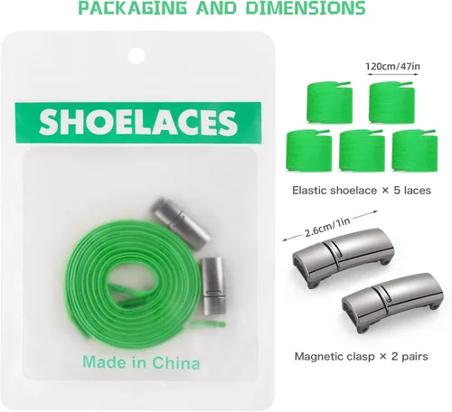 Vista 5 de Aiboxin Cordones planos elásticos sin atar para tenis, cordones elásticos para niños y adultos, cuerdas magnéticas para zapatos, 2 pares