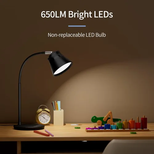 Vista 2 de AXX TU08 - Lámpara de escritorio LED pequeña con puerto de carga USB, 650 lúmenes, 3 modos de color, atenuación de 5 toques, temporizador de 30/60