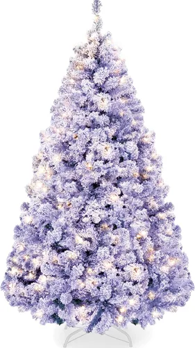 Vista 14 de Best Choice Products - Árbol de Navidad artificial preiluminado de 7.5 pies con nieve artificial, pino, 2-en-1 luces LED blancas y multicolor, Verde